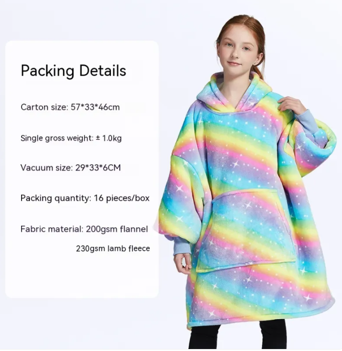 CozyHood™ Flannel Hooded Lazy Blanket – Plus-Size Cashmere Hoodie for Children | Streetwear