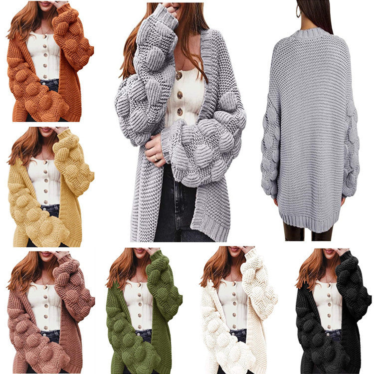 Thick Pompom Cardigan Sweater in Cute Style