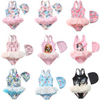 Girls Fairy Tutu One-Piece Swimsuit with Cap
