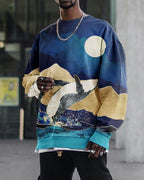 Digital Print Casual Round Neck Long Sleeve Sweater
