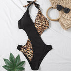 Leopard Print Women's One-Piece Swimsuit with Tether