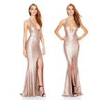 Sequin V-Neck Cocktail Evening Dress with Spaghetti Straps