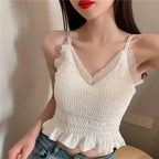 Summer Backless Lace Sling Pleated Tank Top for Women