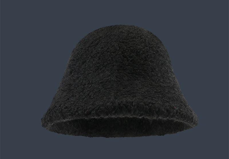 Solid Color Warm Wool Bucket Hat for Stylish Look | Embroidered Cap