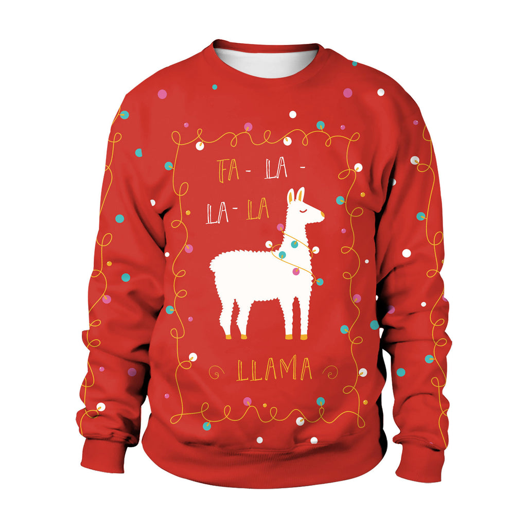 Digital Christmas Alpaca Print Crew Neck Sweatshirt | Streetwear