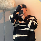 Black and White Contrast Loose Sweater for All