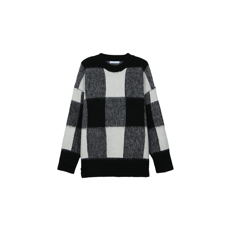 Plaid Color Contrast Crewneck Sweater for Men