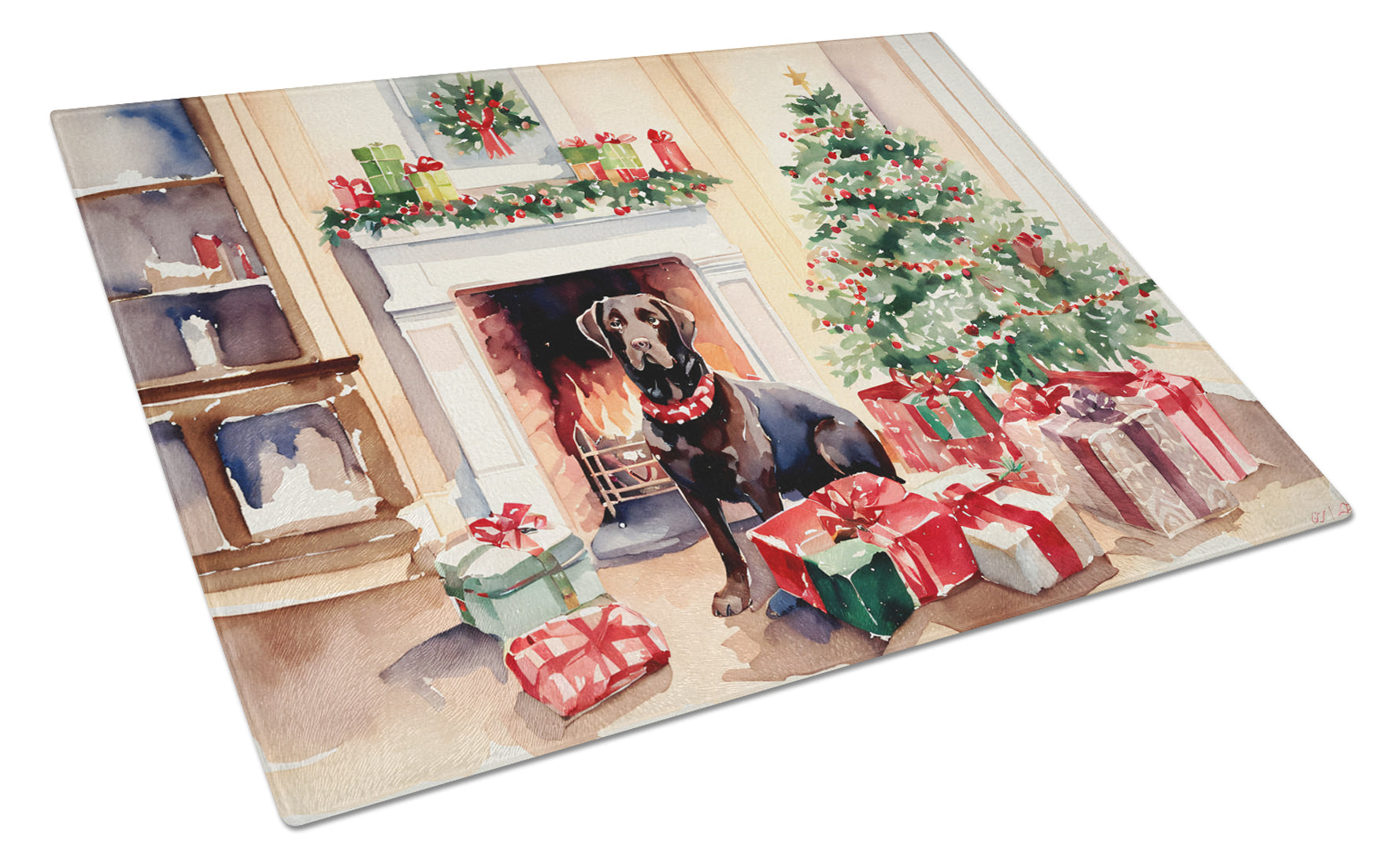 Labrador Retriever Cozy Christmas Glass Cutting Board