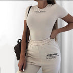 Short Sleeve Round Neck Embroidered Bodysuit