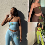 2024 Fashionable Embroidered Crop Top & High-Waist Pants Set