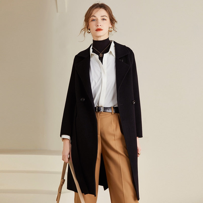 Reversible Mid-length Women's Wool Belted Coat