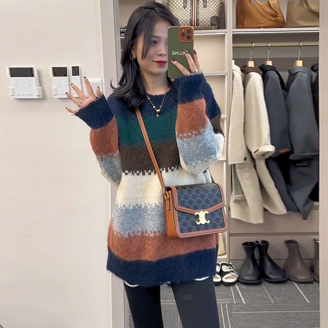 2023 Autumn Winter Women's Loose Fit Striped Sweater