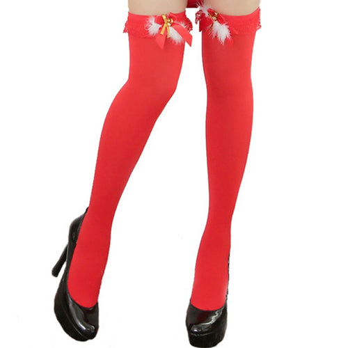 "New Year's Red Christmas Bow Thigh Socks"