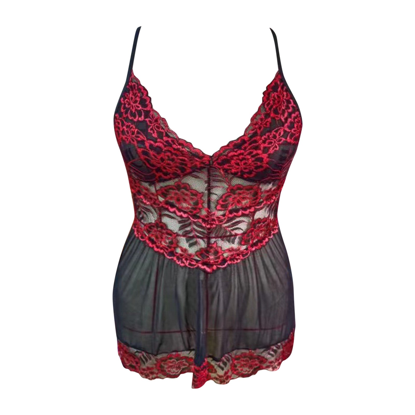 Plus Size Sexy Lace Babydoll Nightdress with Embroidery