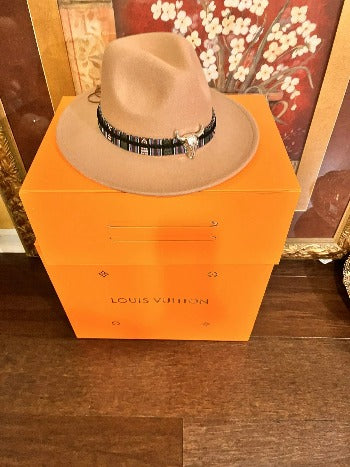 Wool Fedora Hat With Punk Ribbon | Embroidered Cap