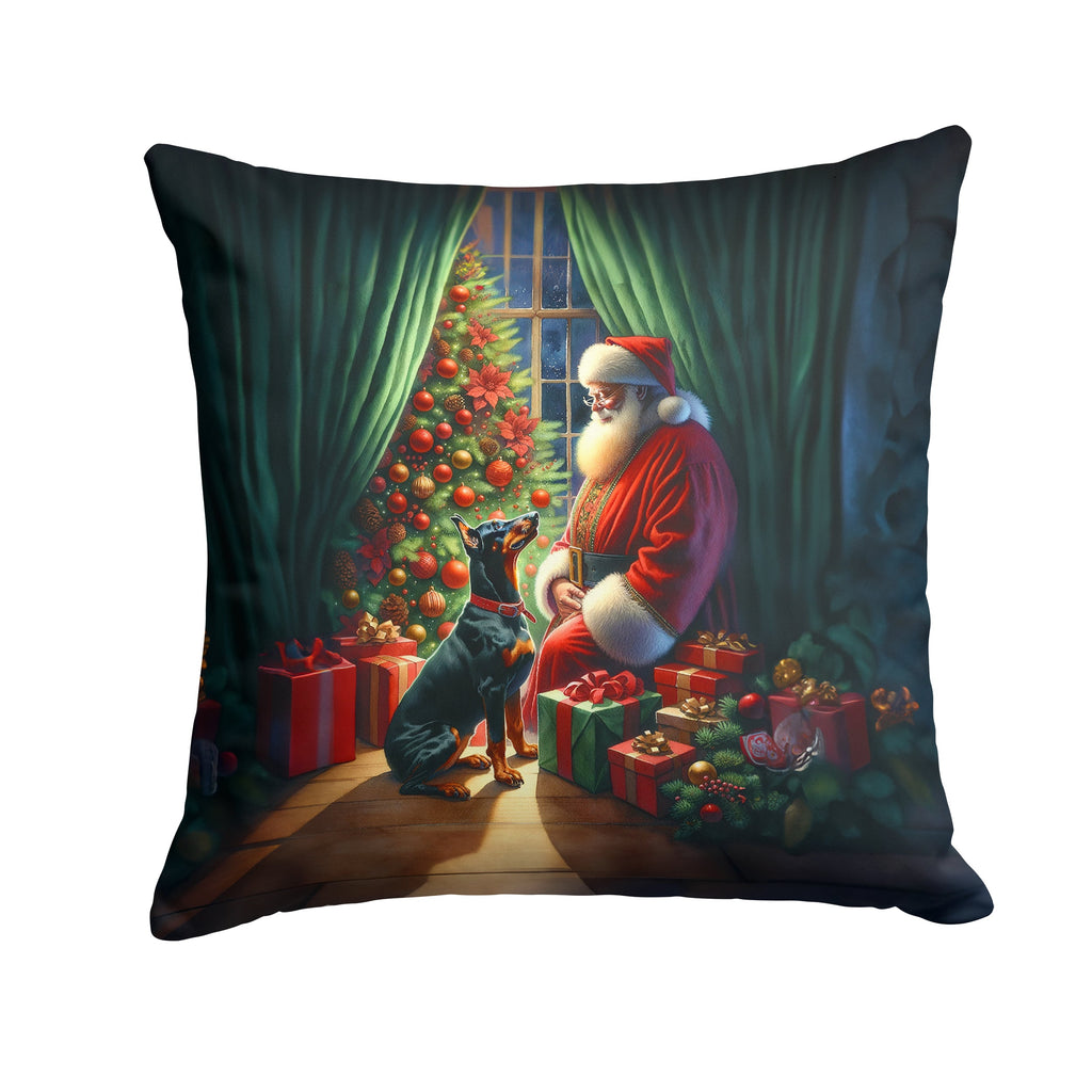 Doberman Pinscher and Santa Claus Throw Pillow