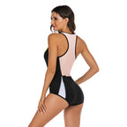 Colorblock Zip-Front One-Piece Surf Swimsuit