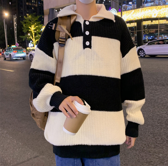 Men's Striped Turtleneck Sweater for Autumn & Winter