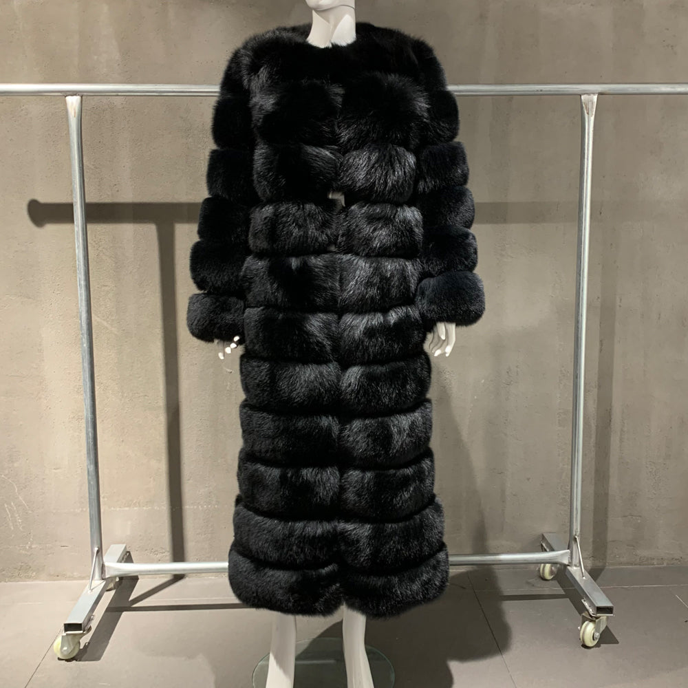X-Long Real Fox Fur Coat for Women - Warm Winter Wear