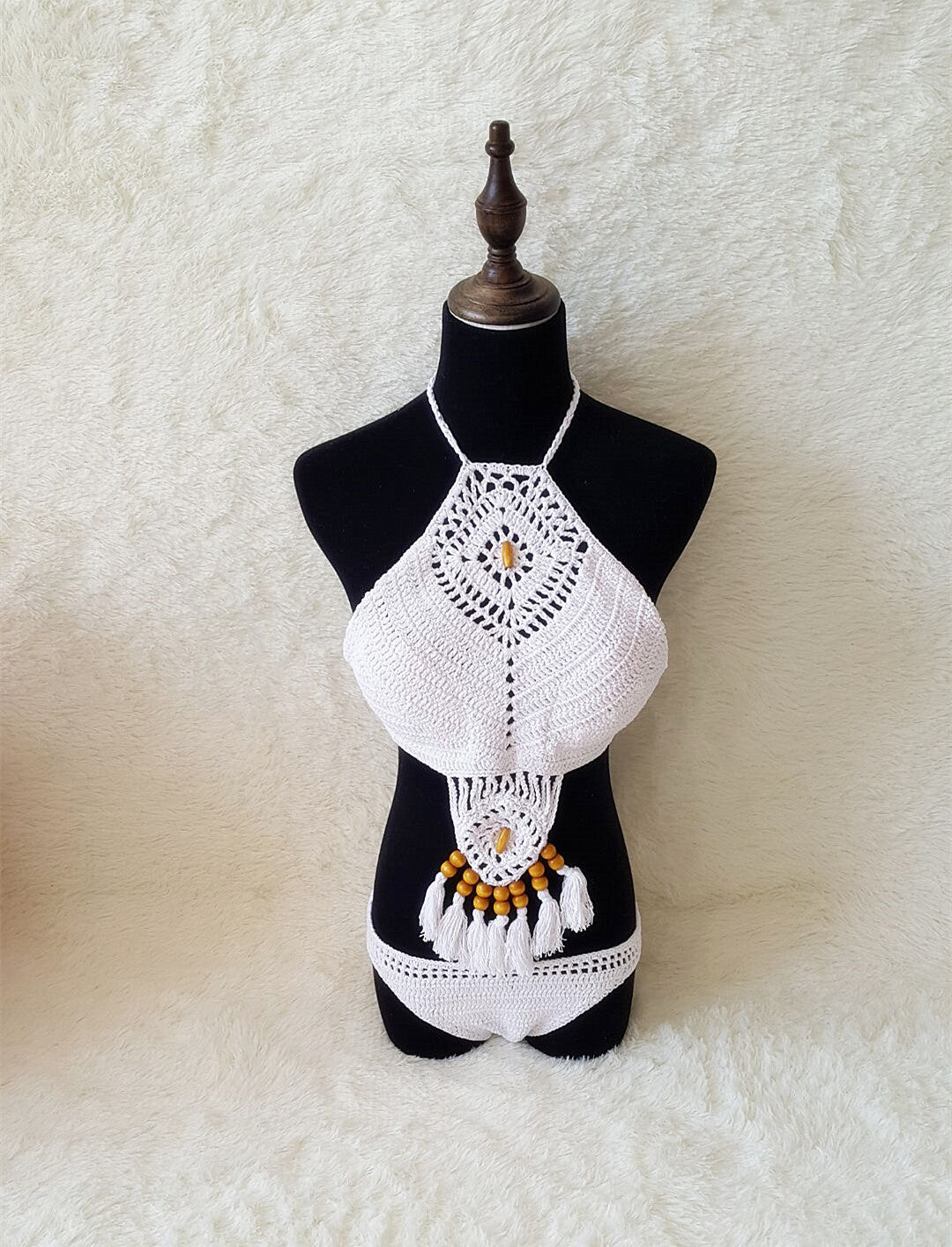 Swimwear Set with Handmade Crochet Tassels