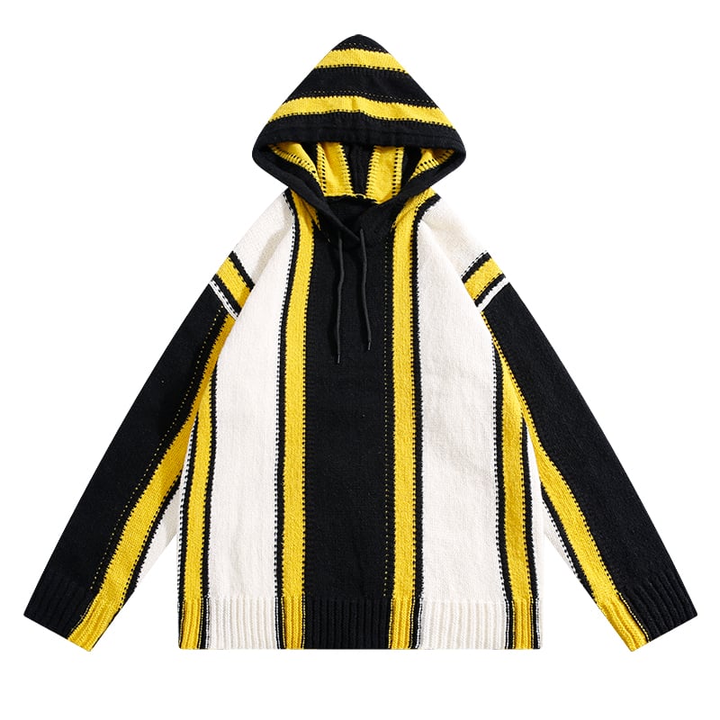 Retro Color Blocked Hooded Pullover Sweater | Streetwear