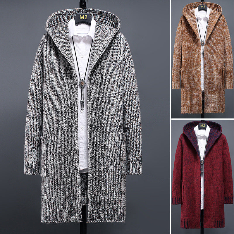 Men's Casual Hooded Loose Knit Cardigan Sweater