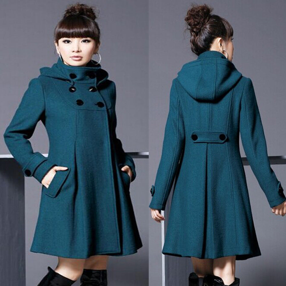 Hooded Double Breasted Overcoat Cape Windbreaker