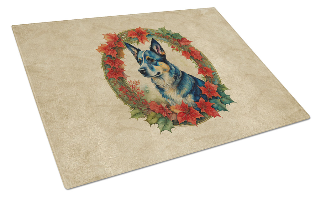 Australian Cattle Dog Christmas Flowers Glass Cutting Board