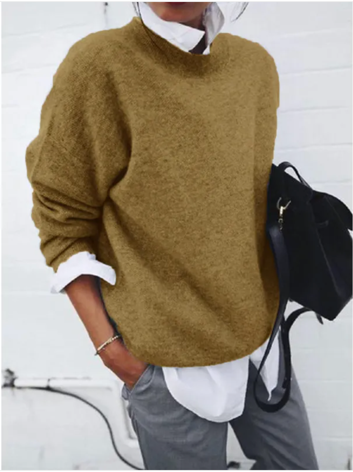 "Women's Solid Color Knit Pullover Sweater - Long Sleeve Fall/Winter Top" | Streetwear