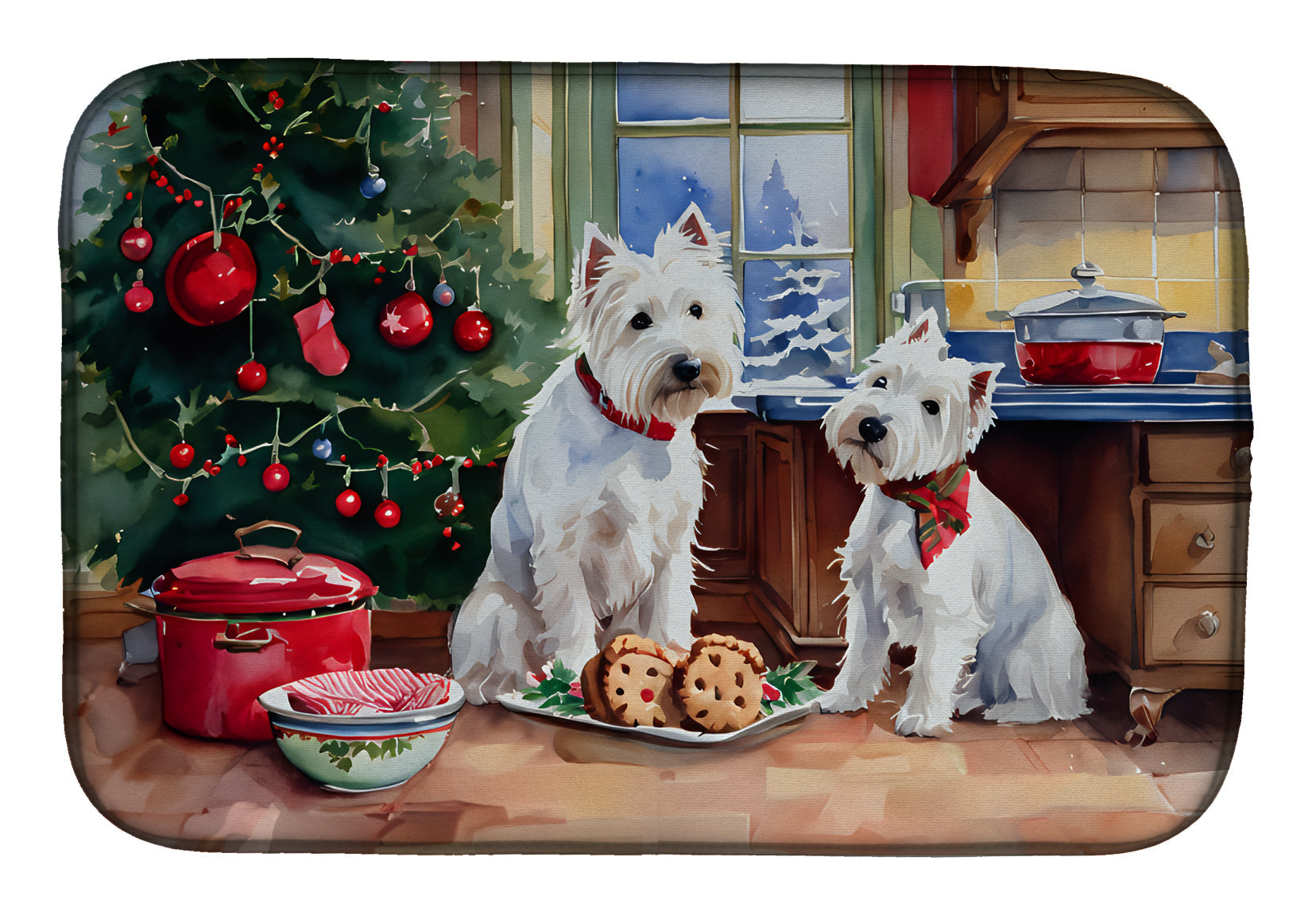 Westie Christmas Cookies Dish Drying Mat