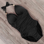 Plus Size Women's Solid Halter One Piece Swimsuit