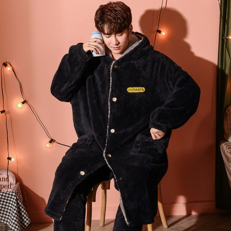 Men's Coral Fleece Pajama Set for Autumn and Winter