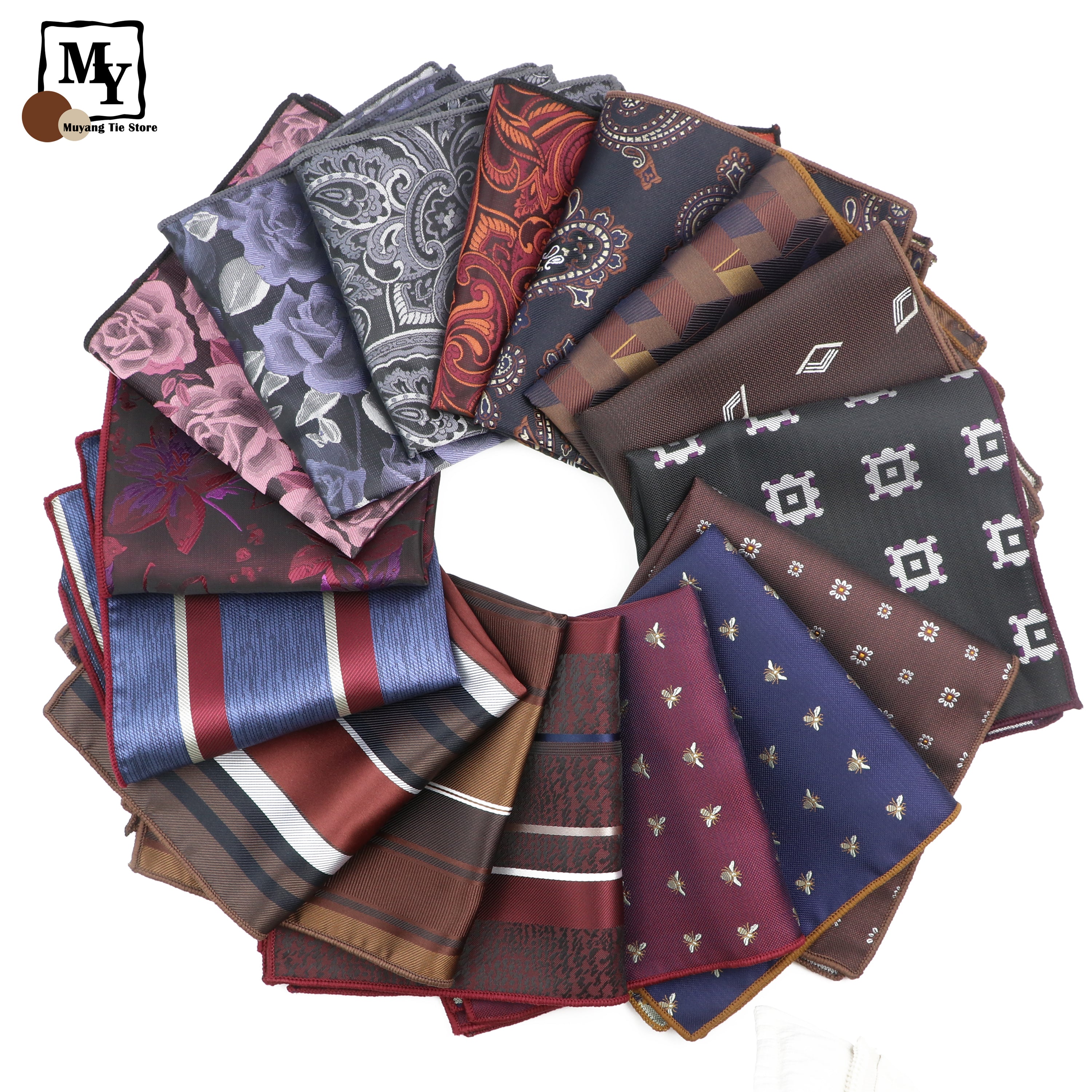 Men's Floral 25CM Polyester Handkerchief Scarf Set