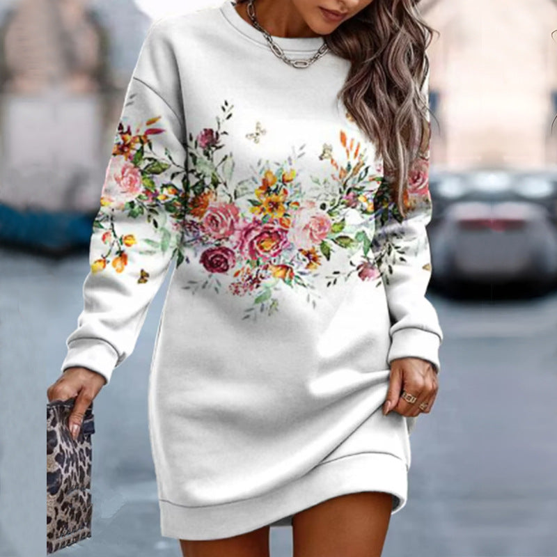 Loose Fit Crew Neck Sweater with European Print