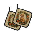 Poodle Christmas Flowers Pair of Pot Holders
