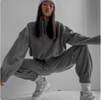 Loose Zip Stand Collar Sweater Set
