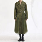 Korean-Style Women's Green Mesh Stitching Windbreaker Coat