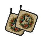 Westie Christmas Flowers Pair of Pot Holders