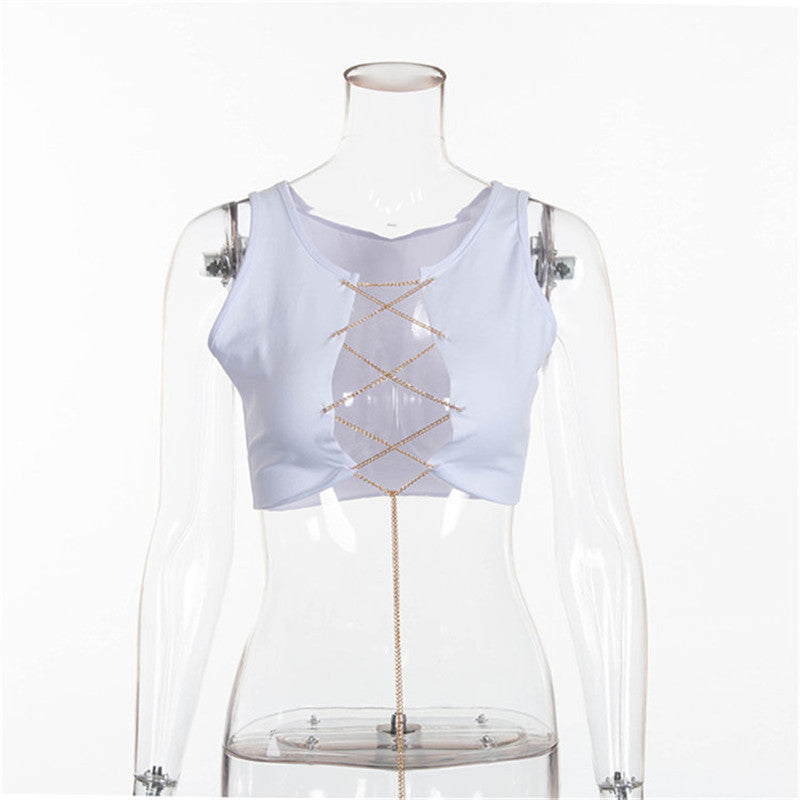 Sexy Sleeveless Ribbed Crop Top in Solid Color