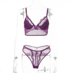 Deep V Lace Floral Lingerie Set for Women
