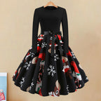 A-line Long Sleeve Christmas Dress with Santa Print