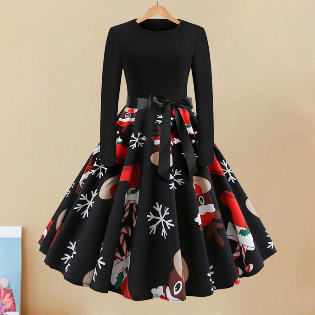 A-line Long Sleeve Christmas Dress with Santa Print