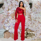 One-Shoulder Sequin Slim Fit Bodysuit