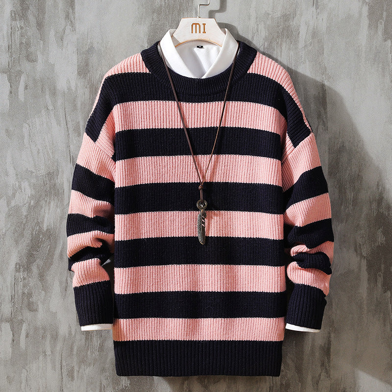 Men's Striped Round Neck Pullover Sweater | Streetwear