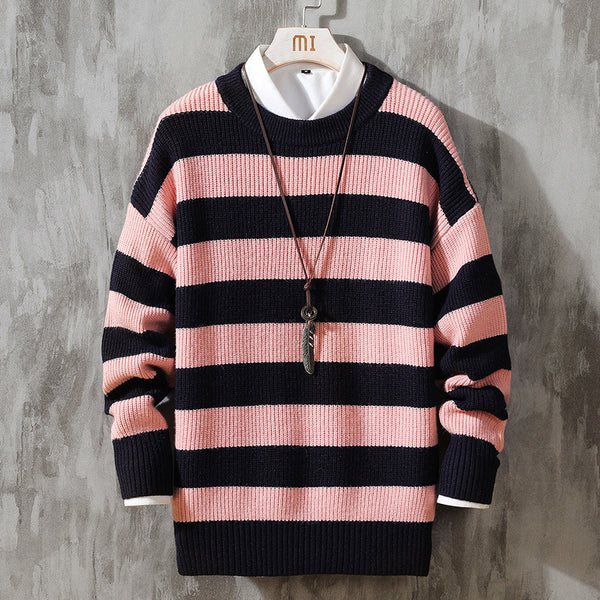 Men's Striped Round Neck Pullover Sweater | Streetwear