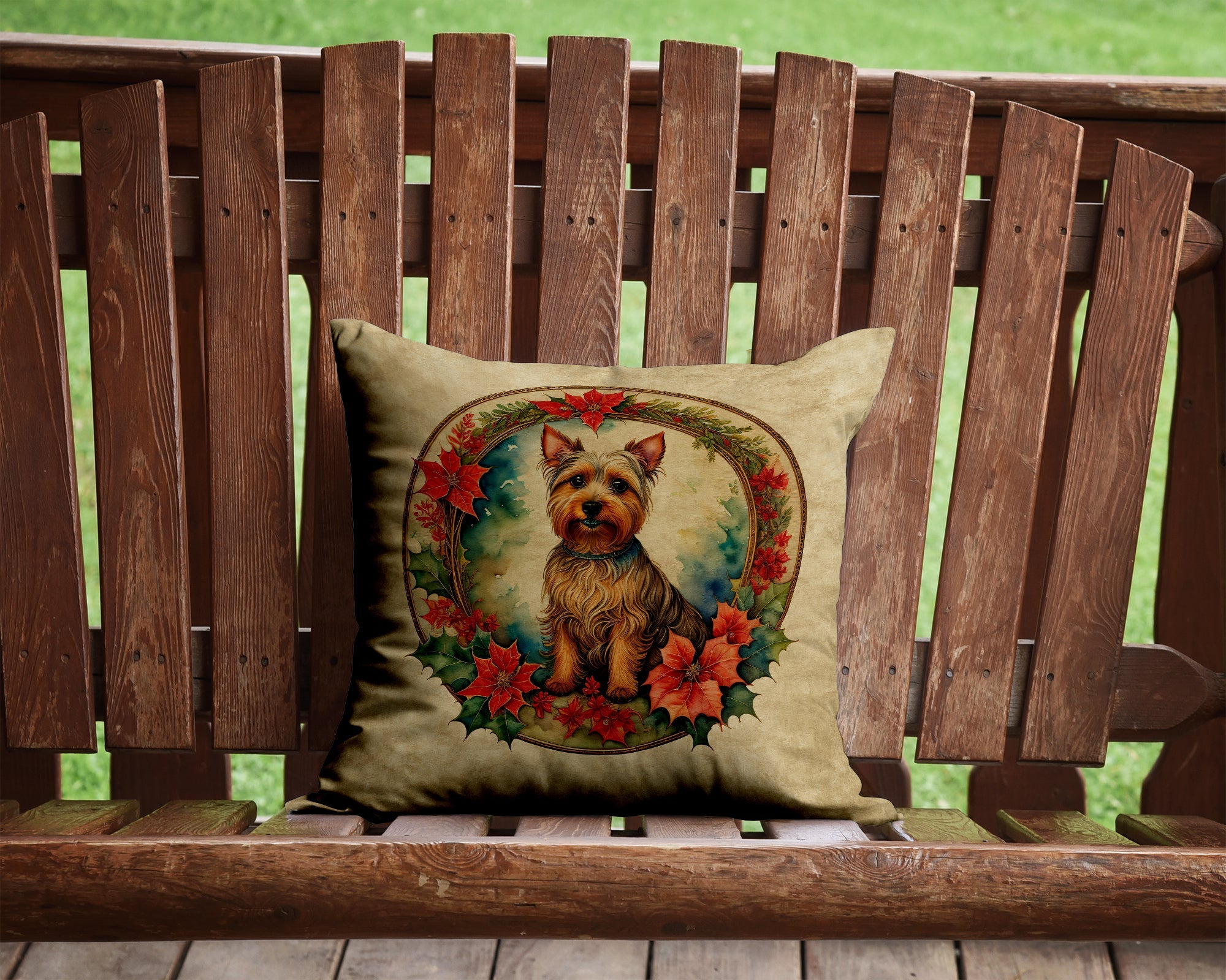 Australian Terrier Christmas Flowers Throw Pillow