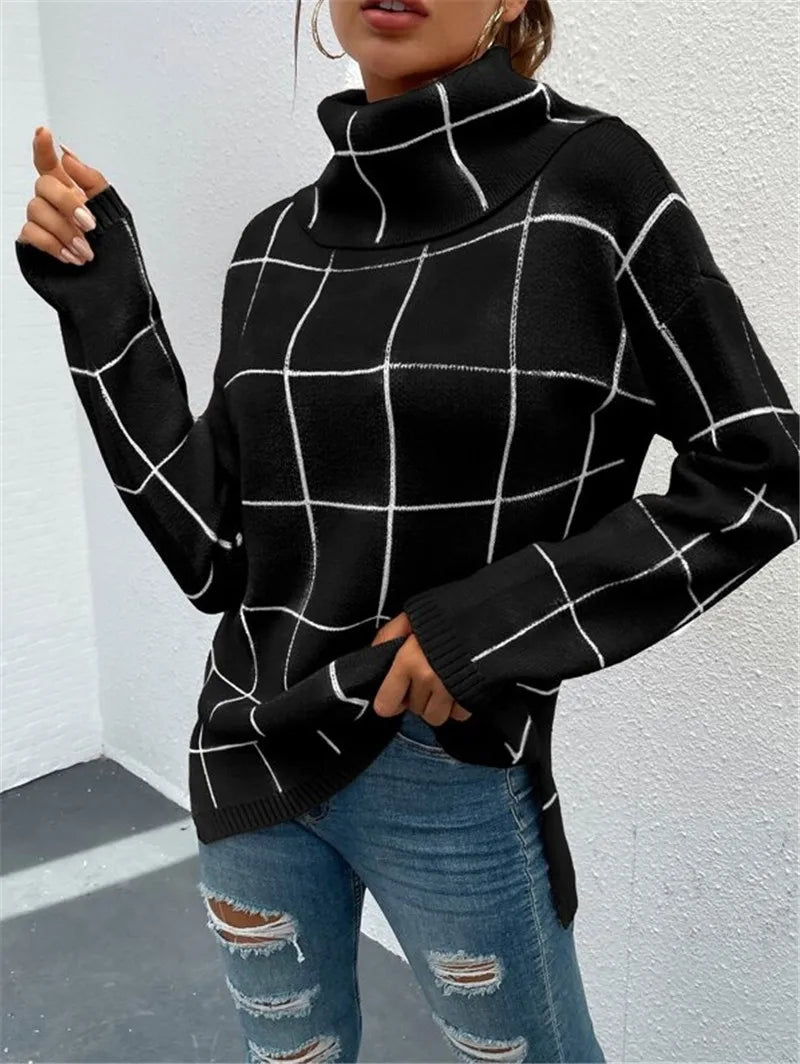 Women's Loose High Neck Knit Sweater for Fall/Winter