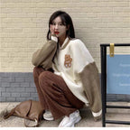 Kawaii Bear Embroidery Contrast Color Cardigan Sweater