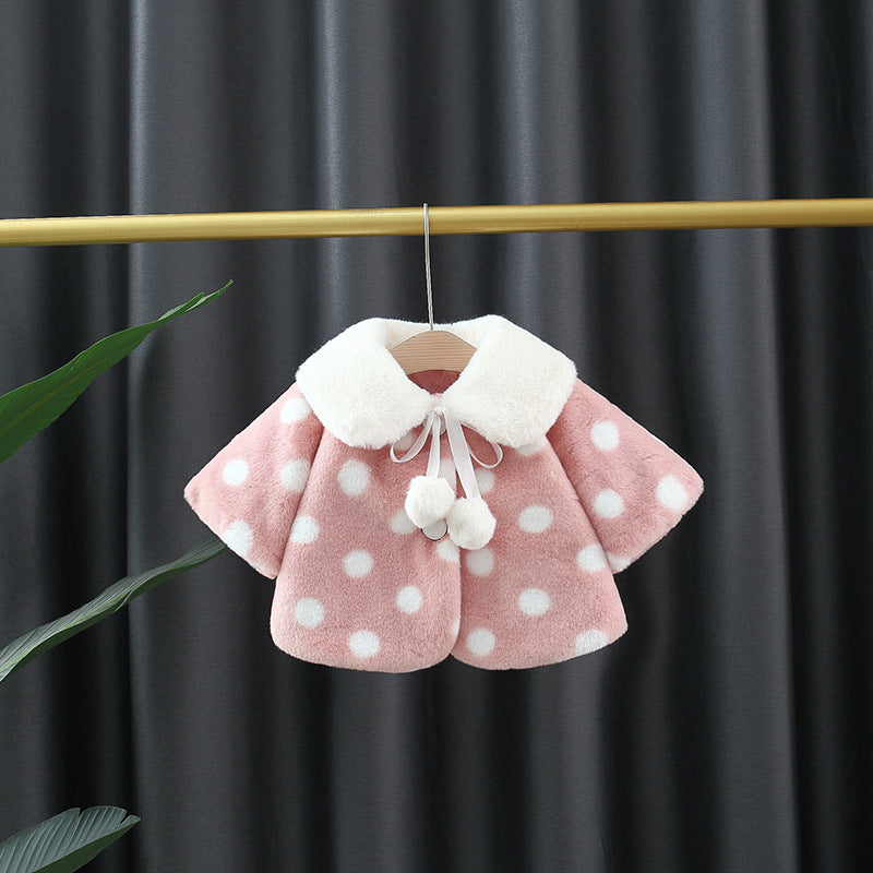 Polka Dot Fur Collar Coat for Girls - Winter Collection
