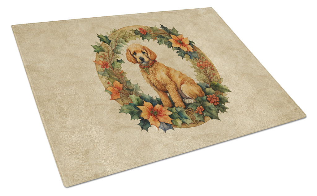 Poodle Christmas Flowers Glass Cutting Board